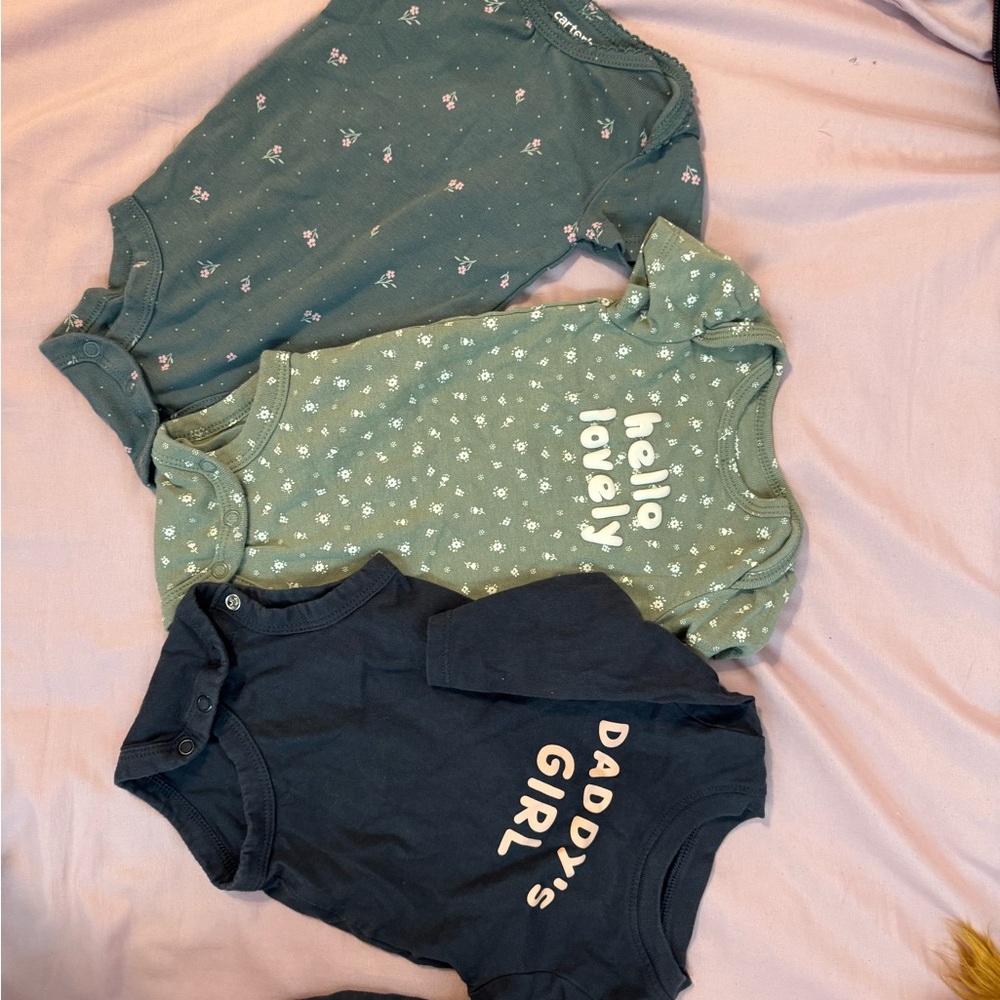 Set of 3 Baby Girl Onesies - Green & Navy Floral